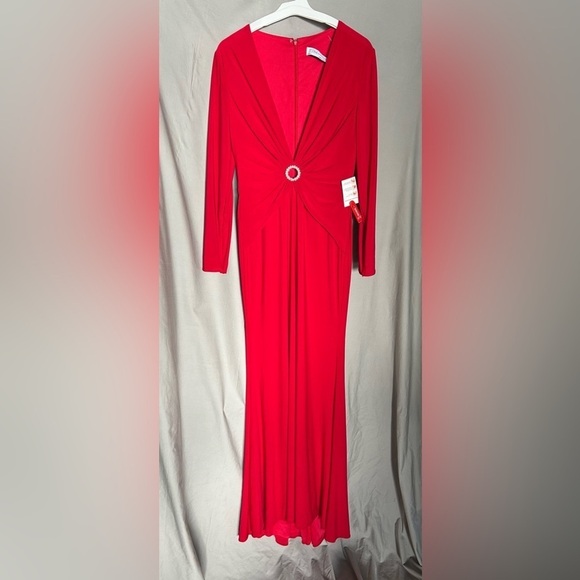 Mac Duggal 26514 NWOT GATHERED PEARL LONG SLEEVE KEYHOLE GOWN - Picture 4 of 6